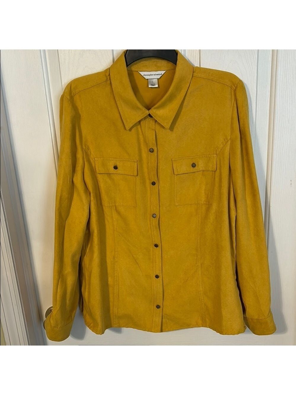 Christopher & Banks ladies Mustard Yellow Button-Up Shirt. Size L.